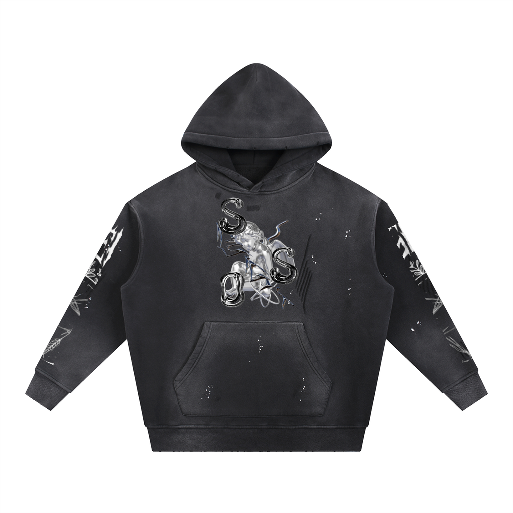 Vintage Washed Frayed Fleece Hoodie